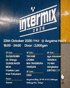 Flyer for INTERMIX 2026 at Aoyama Hachi